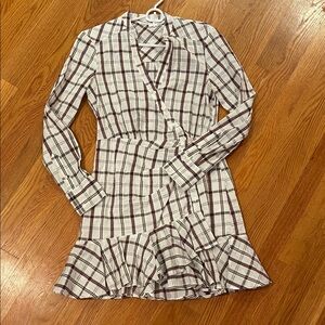 Veronica Beard White and Black Plaid Long Sleeve Dress